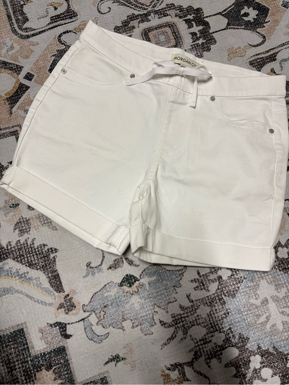 Women's White Stretch Denim Shorts